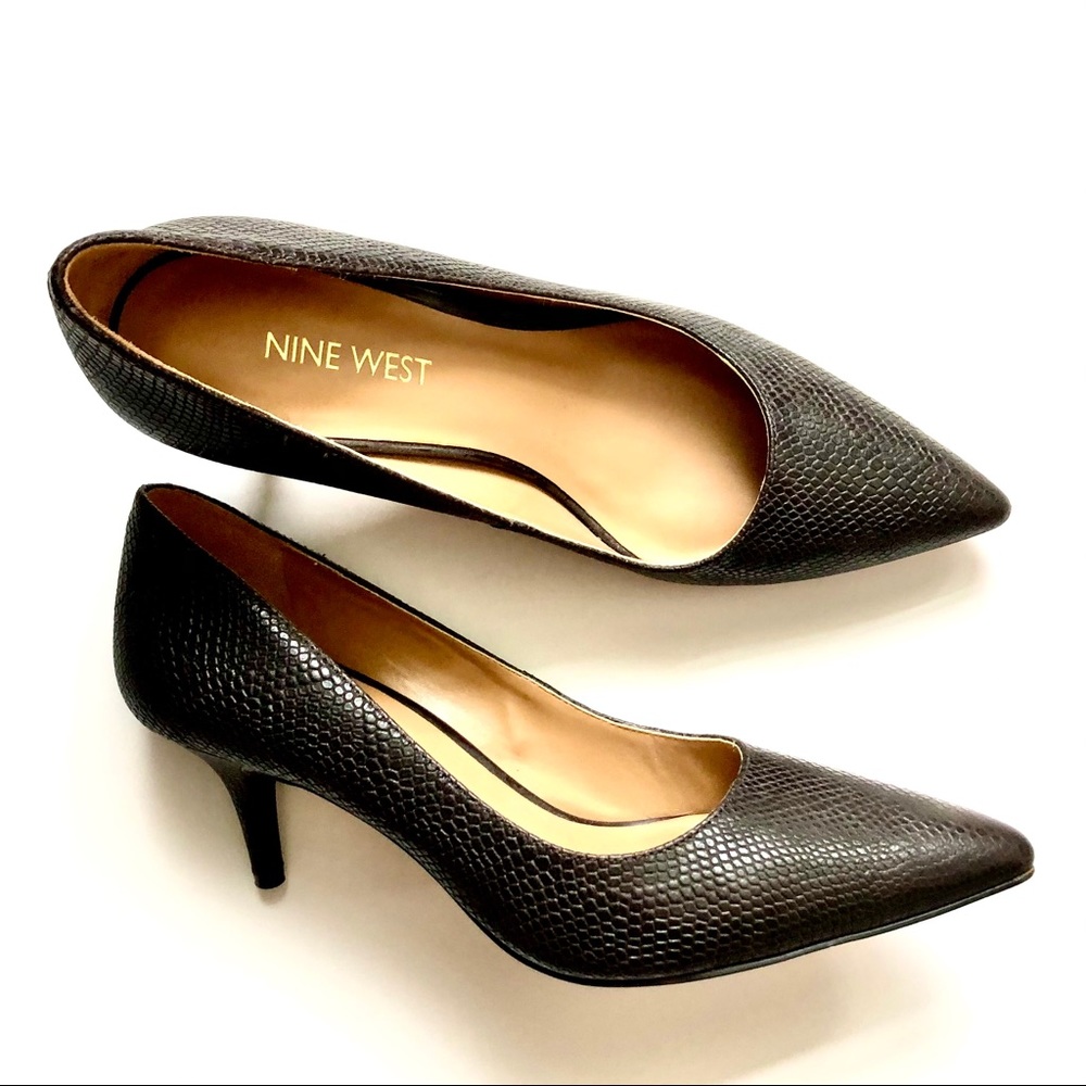 Nine West Leather Reptile Texture Dk. Brown Heels